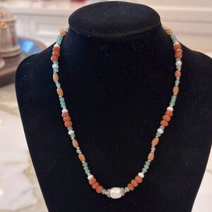 Sundance Catalog Red & Green Aventurine, Pearl & Sterling Silver Necklace—New!